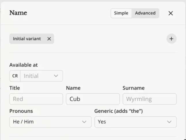 The monster's initial name options