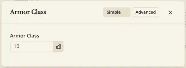 The new Armor settings in "simple mode": just write the AC you deem appropriate and let the editor do the rest!