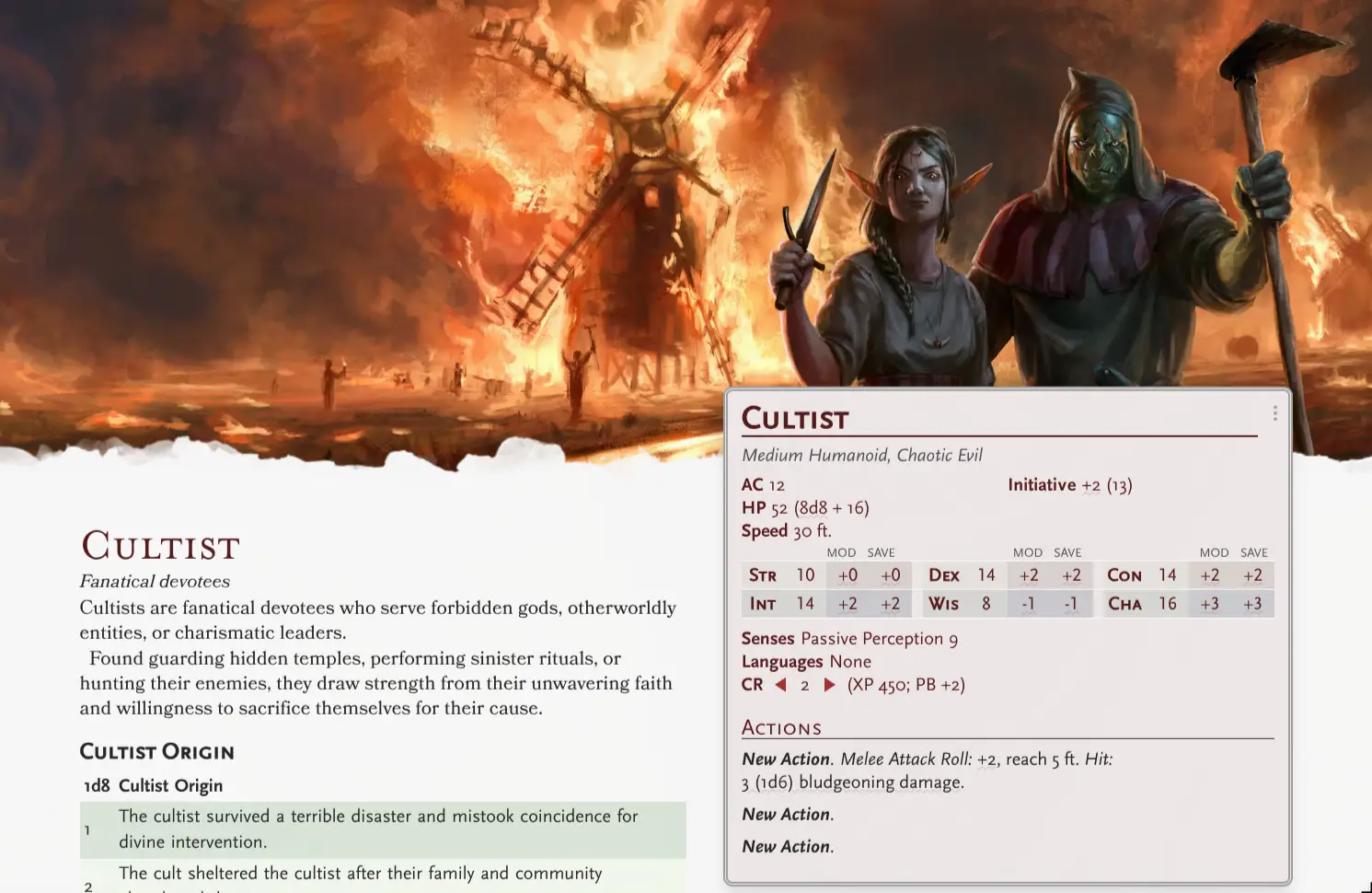 A prototype of one of the layouts available for a monster's backstory